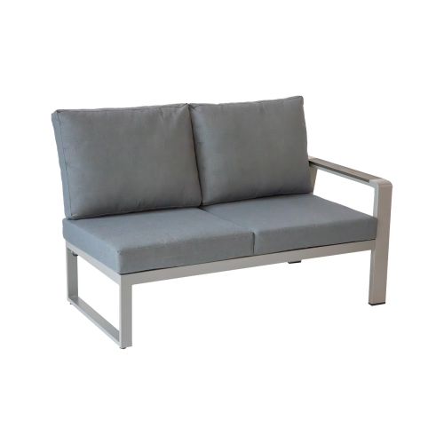 Loungesofa 2-Sitzer rechts Lissabon aus Aluminium - Aluminiumfarbe: graualuminium, Stofffarbe: dunkelgrau