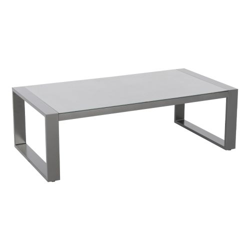 Beistelltisch mit Glasplatte Toledo aus Aluminium - Farbe: graualuminium, Länge: 1280 mm, Breite: 650 mm, Höhe: 410 mm