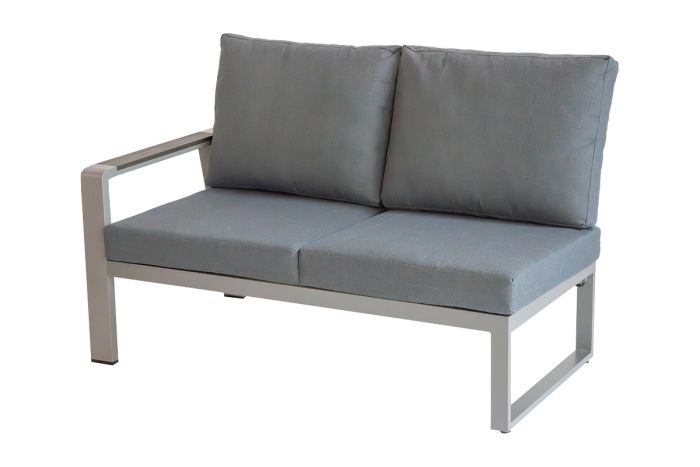 Loungesofa 2-Sitzer links Lissabon aus Aluminium - Aluminiumfarbe: graualuminium, Stofffarbe: dunkelgrau