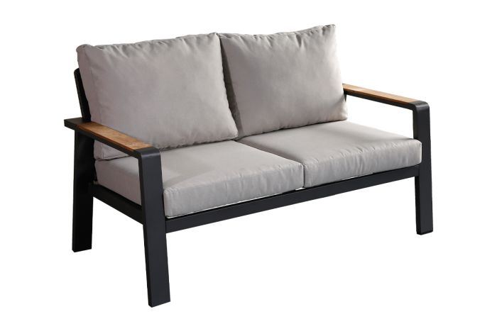 Loungesofa 2-Sitzer Lissabon aus Aluminium - Aluminiumfarbe: anthrazit, Stofffarbe: hellgrau