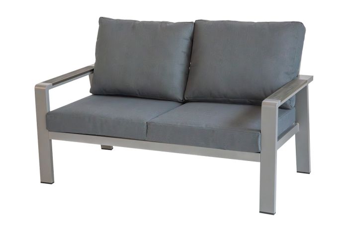 Loungesofa 2-Sitzer Lissabon aus Aluminium - Aluminiumfarbe: graualuminium, Stofffarbe: dunkelgrau