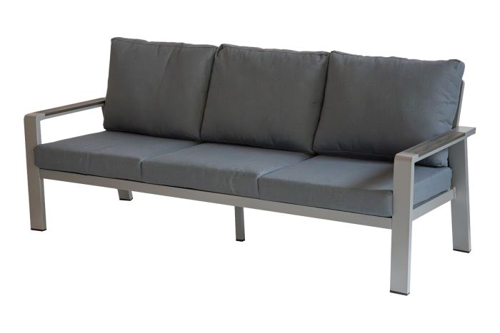 Loungesofa 3-Sitzer Lissabon aus Aluminium - Aluminiumfarbe: graualuminium, Stofffarbe: dunkelgrau