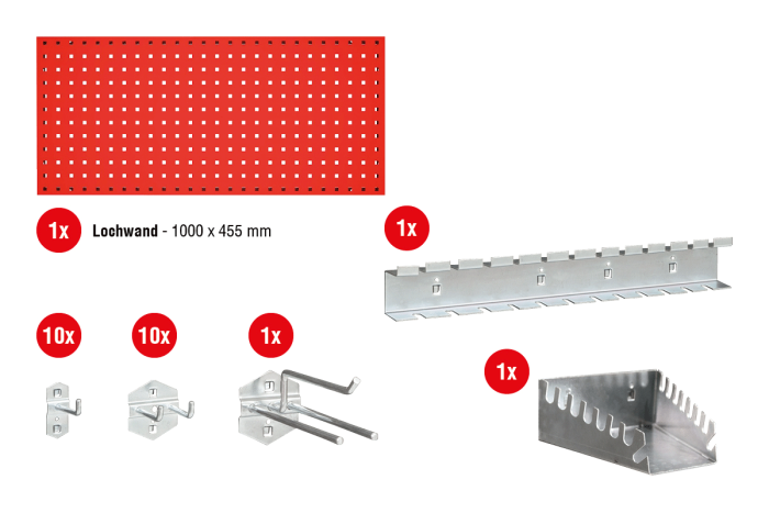 Lochwand Komplettset 24-teilig - Breite: 1000 mm, Höhe: 455 mm