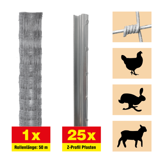 Weidezaun 50 m Set Taurus leicht - Höhe: 150 cm, inkl. 25 Z-Pfosten, Horizontaldrähte: 11