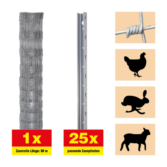 Weidezaun 50 m Set Taurus leicht - Höhe: 160 cm, inkl. 25 Pfosten, Horizontaldrähte: 23