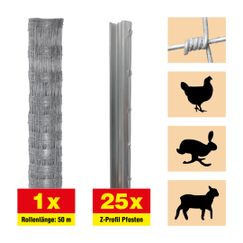 Weidezaun 50 m Set Taurus leicht - Höhe: 100 cm, inkl. 25 Z-Pfosten, Horizontaldrähte: 8